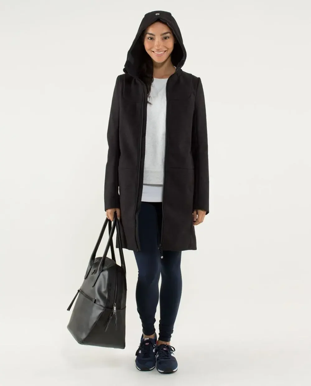 Lululemon City Softshell Hooded Coat Jacket Tweed Black Excellent Sz 10 Large B7
